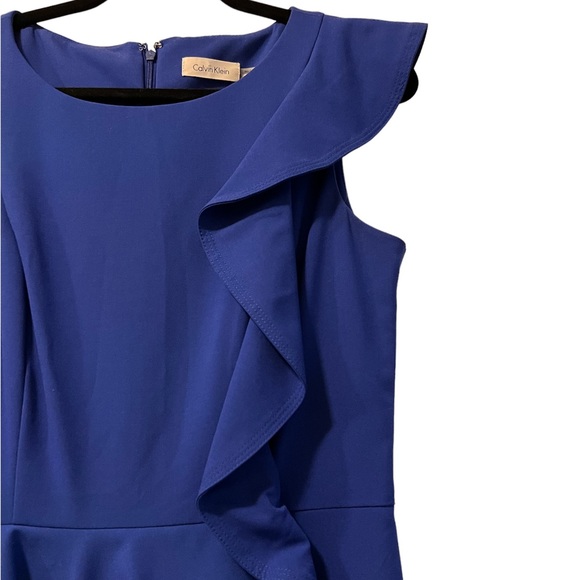 CALVIN KLEIN Asymmetrical Ruffle Dress in Royal Blue - Picture 3 of 11